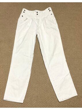 Vtg 90s High Rise White Pleated Front Straight Leg Cotton Jeans Sz 32 by Weekend